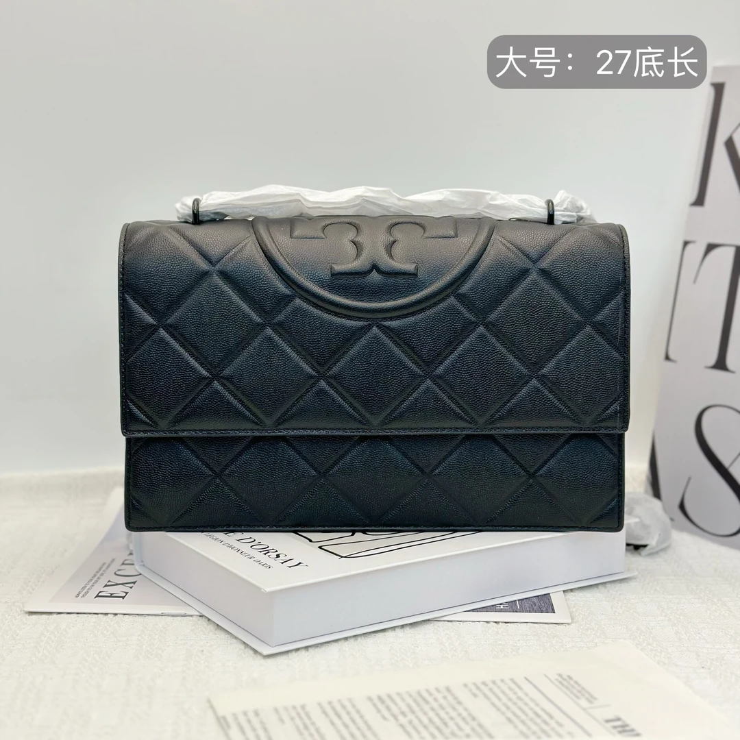99新 TORY BURCH/汤丽柏琦 Fleming链条包单肩包 黑色大号014新款