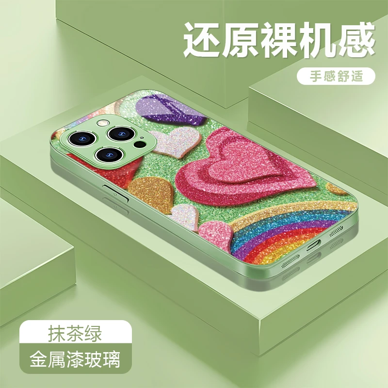 流沙爱心适用于苹果华为vivo小米oppo红米荣耀手机壳玻璃数码配件