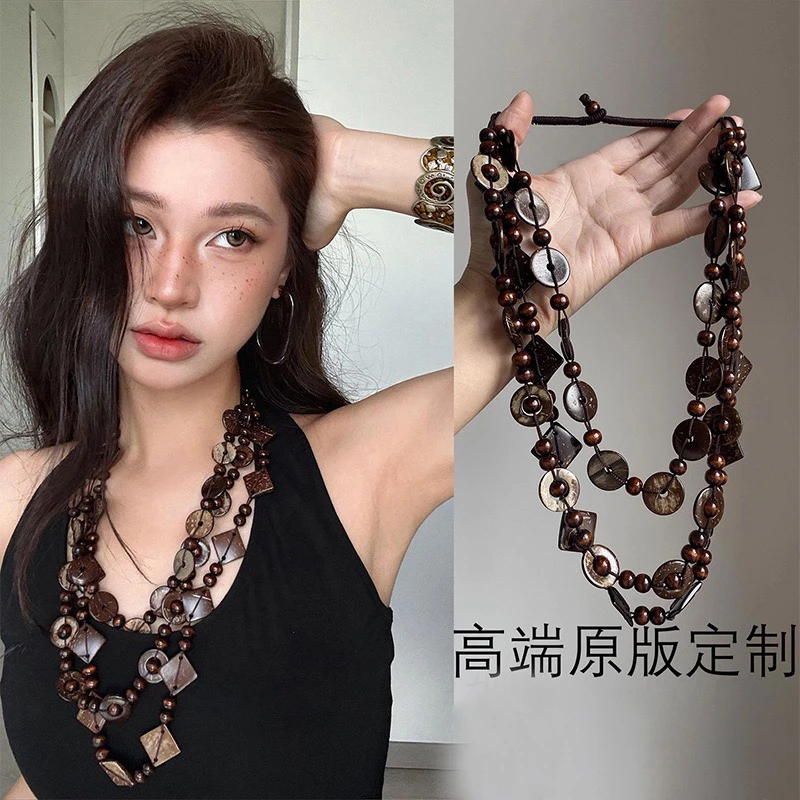 铜合金项链 精品/复古椰壳串珠叠戴项链波西米亚锁骨链个性项饰女