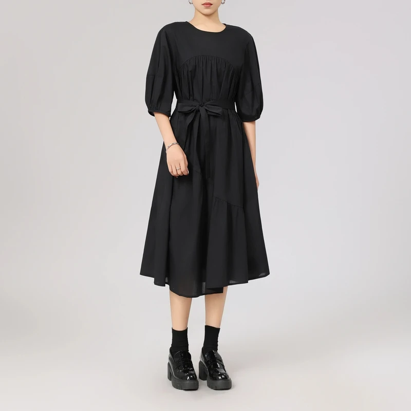 AMASS/阿玛施夏季新款薄款赫本风设计感显瘦收腰茶歇连衣裙550038