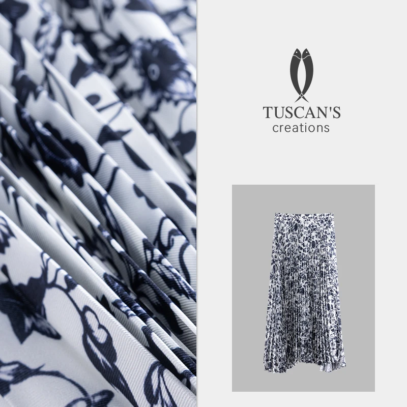 TUSCAN'S CREATIONS夏季时尚印花气质百搭褶皱半身长裙时代集团