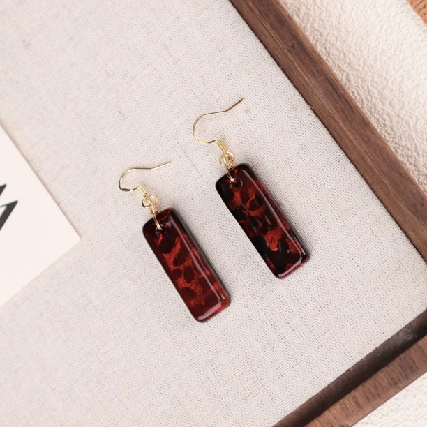 合金耳饰 LZ3270-1黑红长方形吊牌琉璃耳环