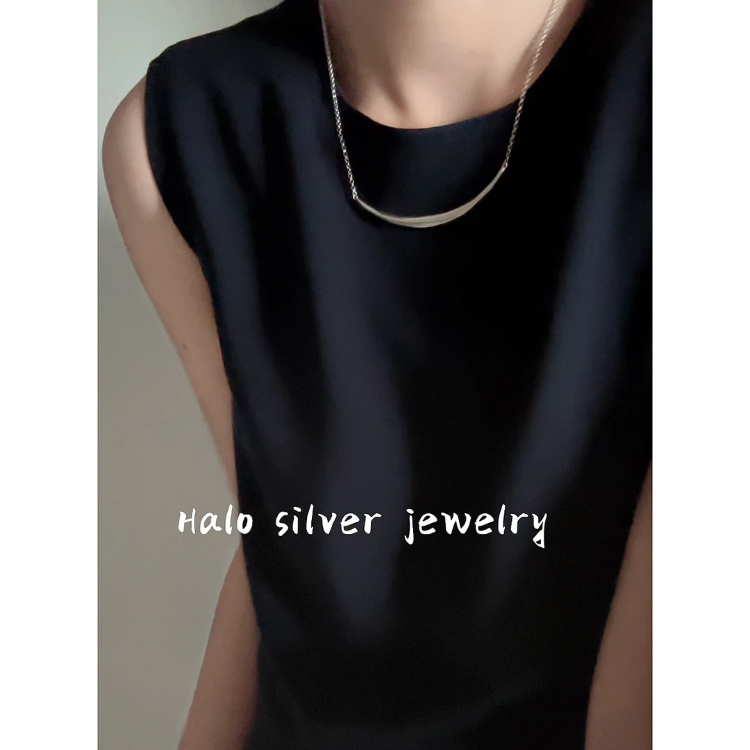 坠链均925银 大微笑项链韩版小众设计肌理纹蛇骨链百搭气质轻奢