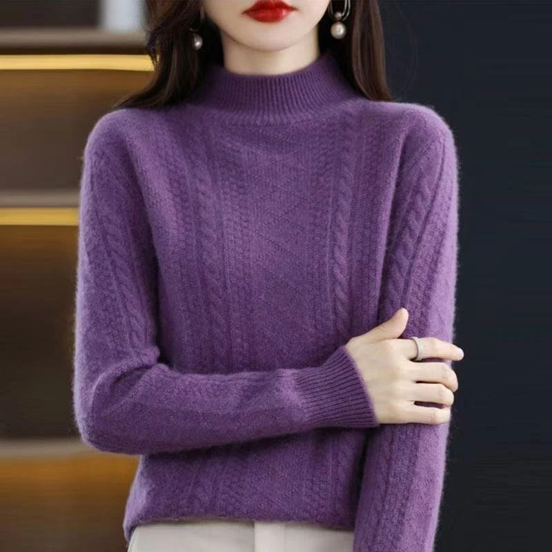 半高领加厚羊绒衫女纯色百搭厚款秋冬保暖宽松纯100羊毛打底毛衣