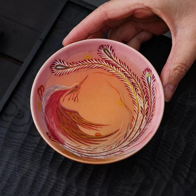 云楼阁手工手绘凤凰普洱茶杯主人杯个人杯礼盒装