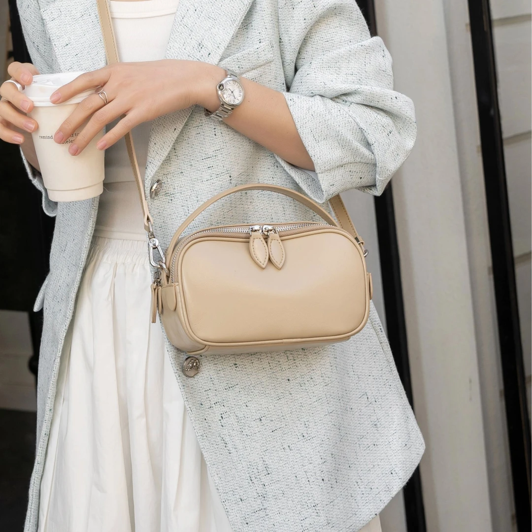 轻奢软牛皮保龄球包包时尚手拎单肩包斜挎包真皮小包通勤包女包