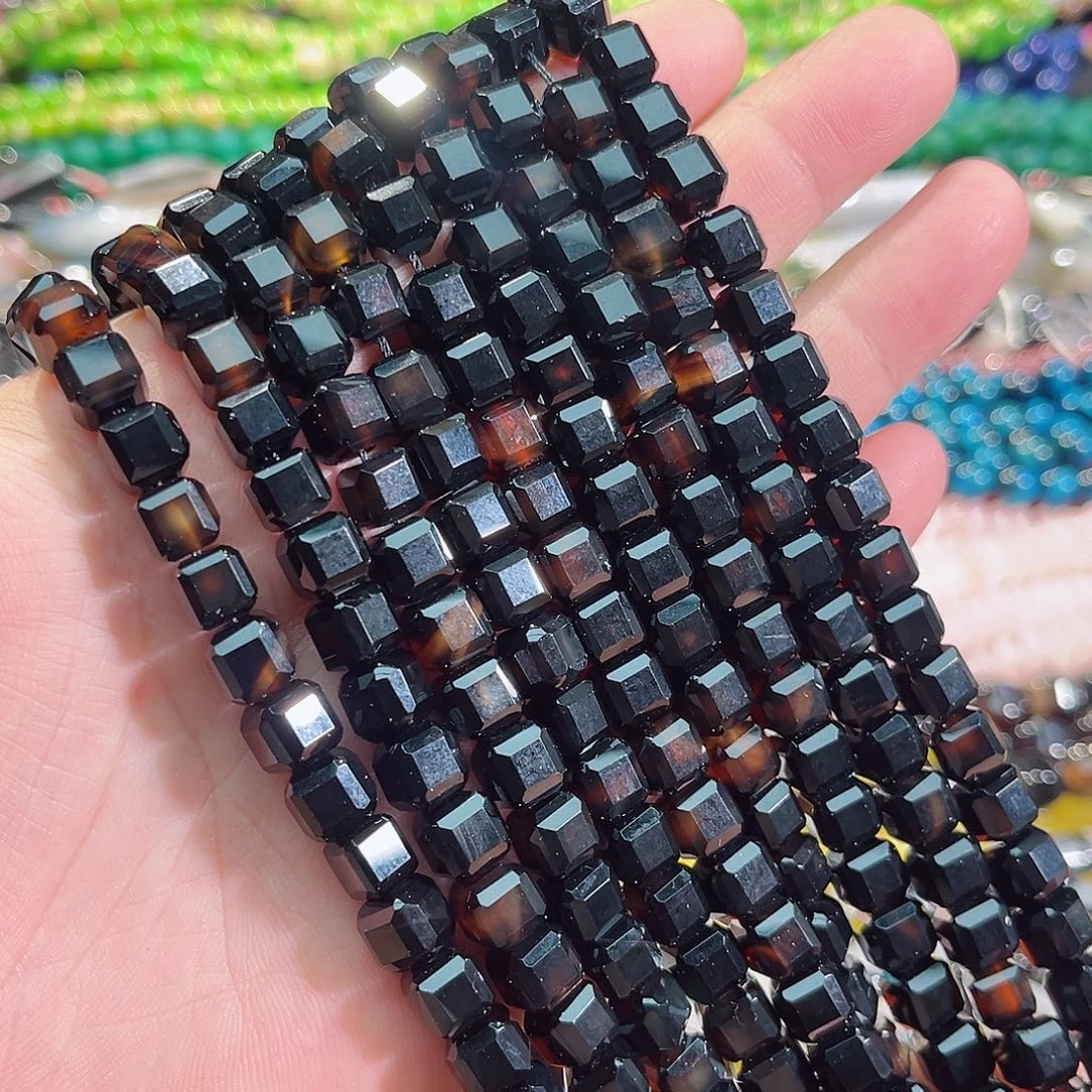 玛瑙/玉髓未镶嵌珠宝半成品黑玛瑙方糖8mm