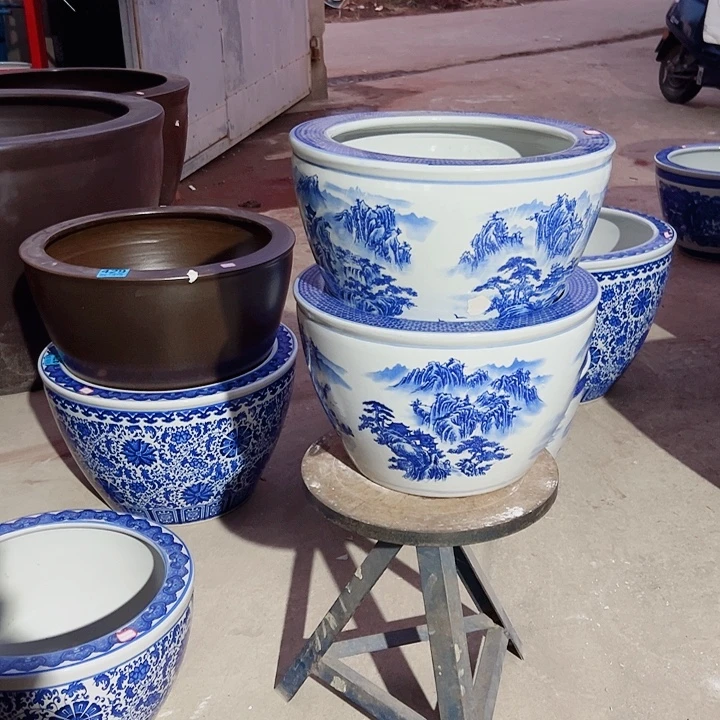 豌***儿景德镇陶瓷鱼缸景德镇陶瓷直径40高25