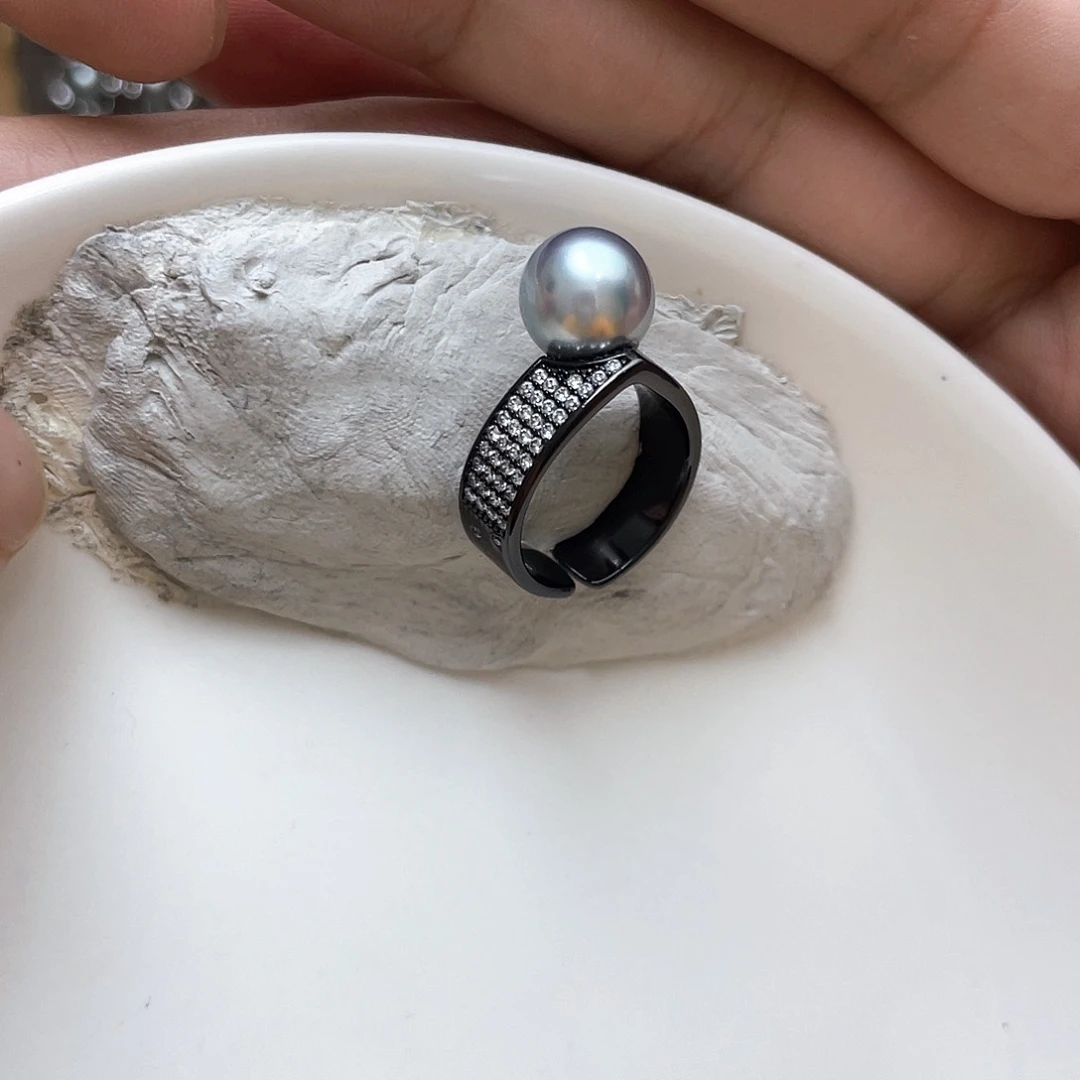 戒圈银S925镶嵌海水珍珠