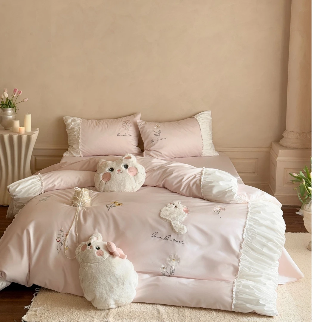 小玲子 春日小喵 120支进口澳棉 轻奢 公主风 亲肤 套件