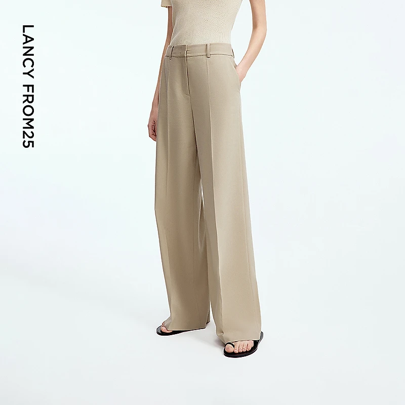 朗姿高级感气质显瘦长裤职业直筒裤高级感2025年夏季新款西裤女