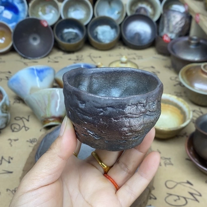 杯子陶柴烧裸烧茶器手捏杯