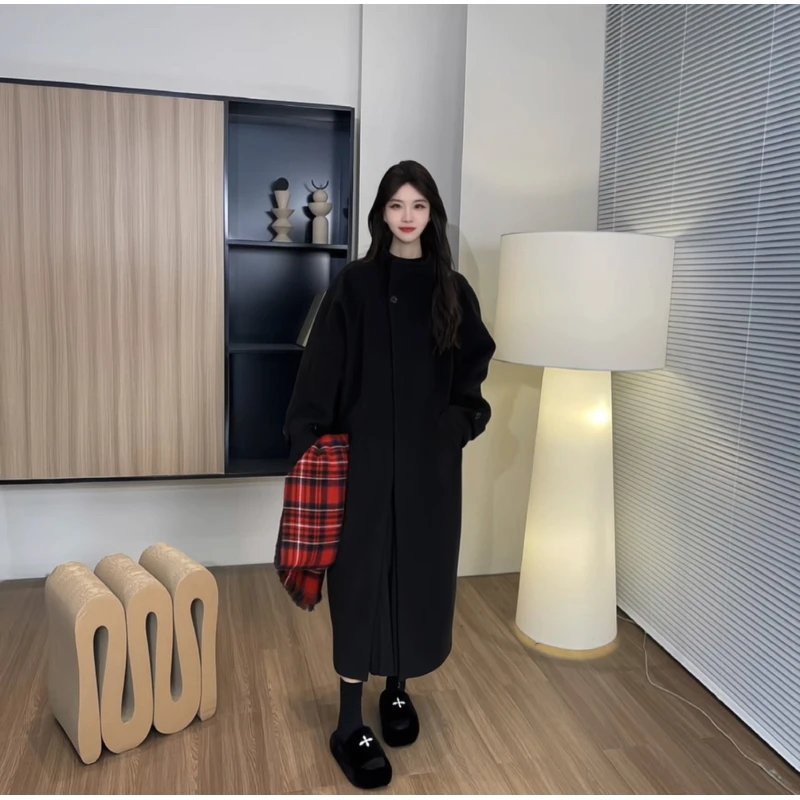 秋冬季气质毛呢大衣中长款立领宽松加厚过膝韩版呢子外套N802