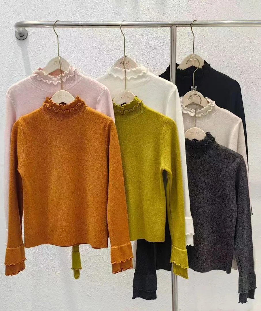 【双木耳边打底】毛衣百搭针织半高领套头轻复古针织打底衫毛针织衫
