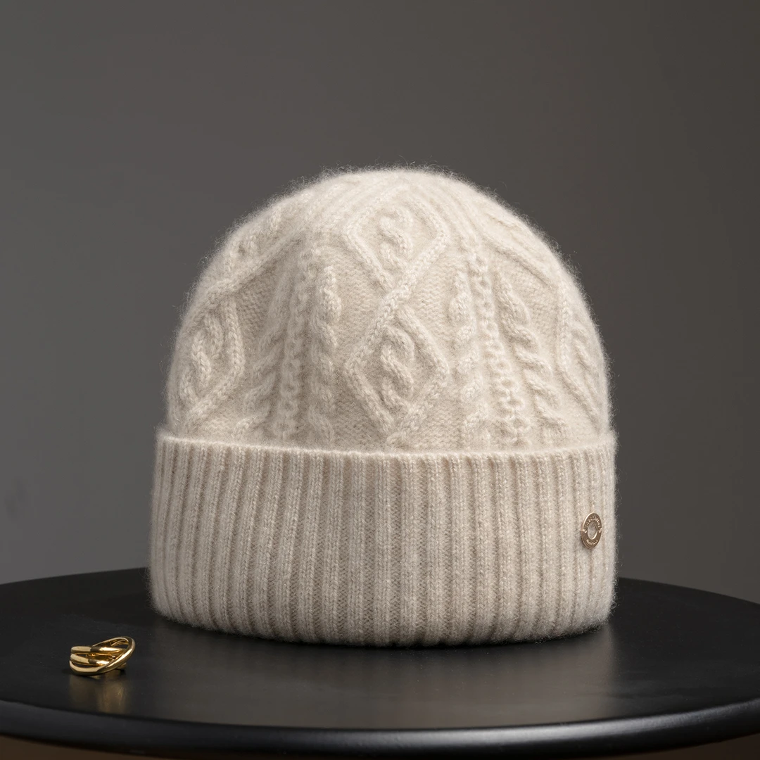 疯帽子 纯山羊绒 开叉复古提花针织帽子毛线帽女包头帽25年秋冬新