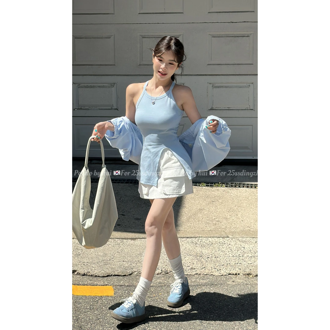 【HuiHui】东大门新款简约开衩小吊带背心+防晒外套（H8416）