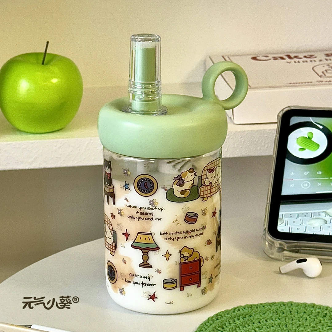 ins女生高颜值卡通吸管塑料杯学生校园大容量简约小众便携吸管杯