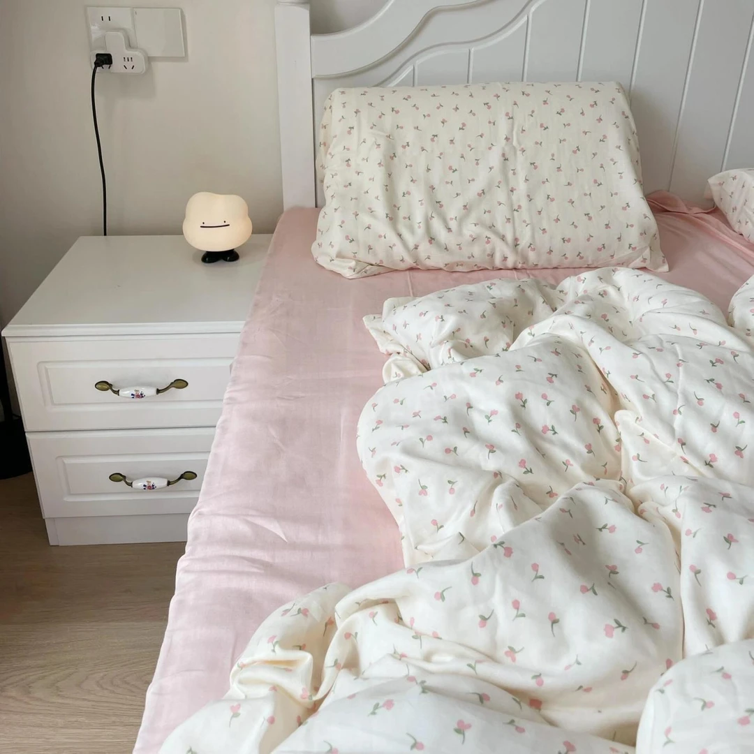 2025新款田园风水洗棉四件套非全纯棉碎花床单被套学生宿舍三件套