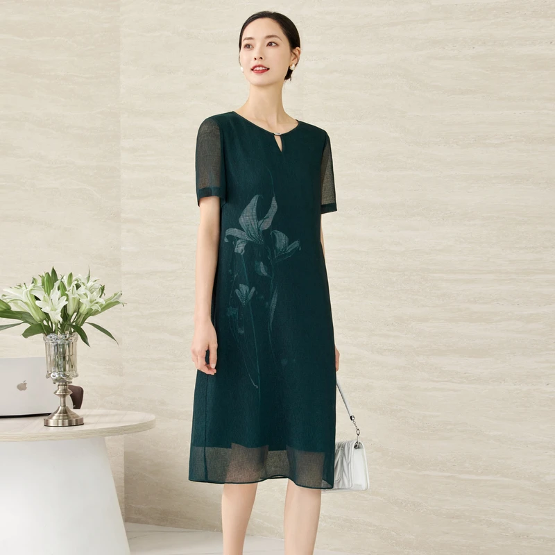 娜尔思博主同款气质时尚挺阔印花连衣裙夏新款NF09100I6