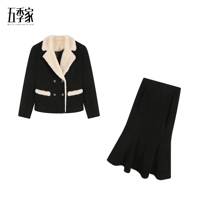 橘子-时尚气质套装秋冬新款加厚外套鱼尾裙两件套五季家ZL102053