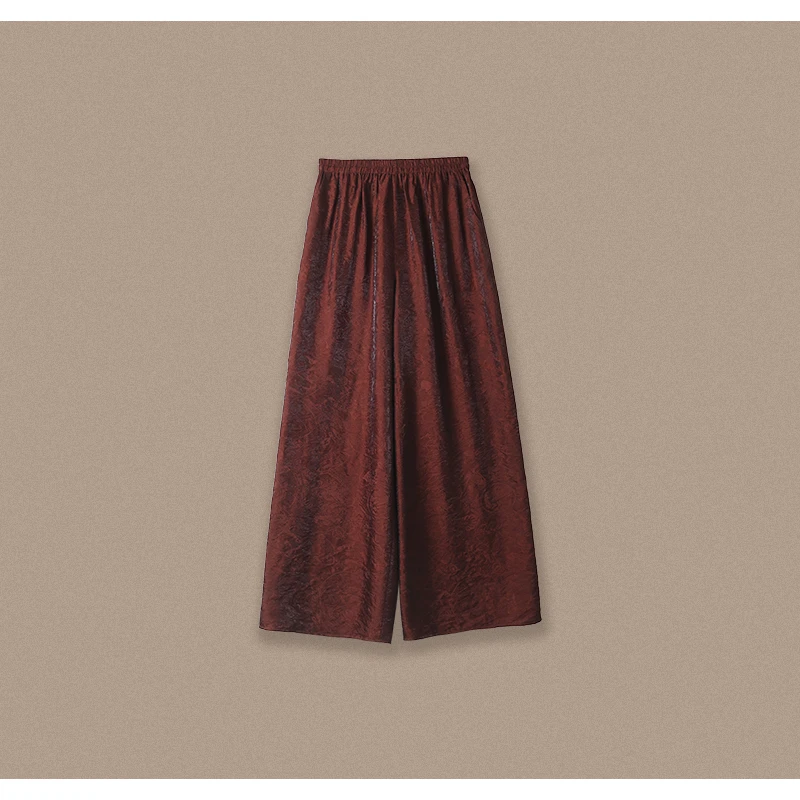 禅意新中式高腰宽松松紧腰提花直筒休闲阔腿裤ZY5308