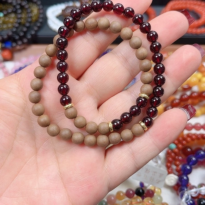 烟晶手链银S925镶嵌石榴石