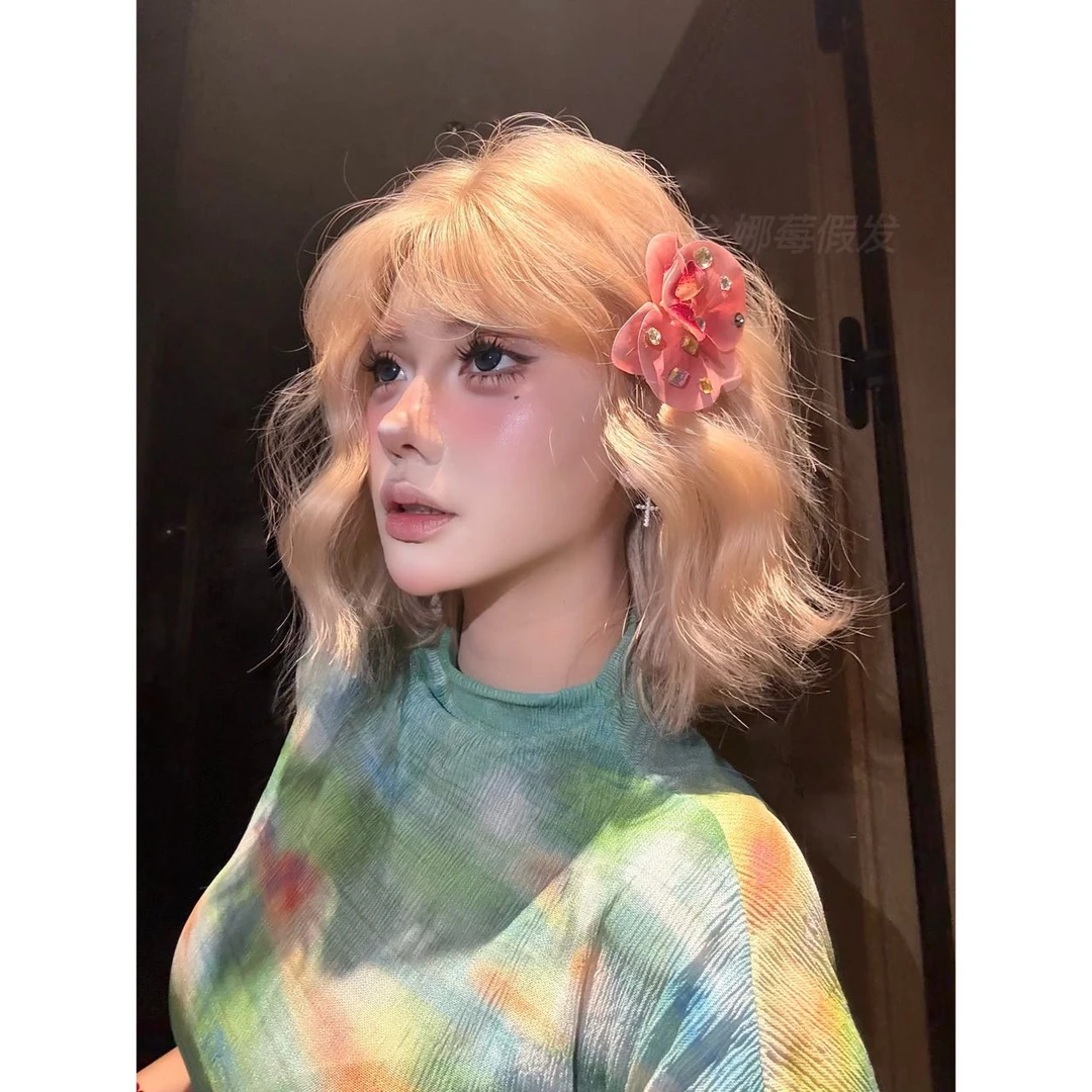 kuku【白金卷卷】娜莓浅色蛋卷几字刘海短发自然女生透气全头套假发