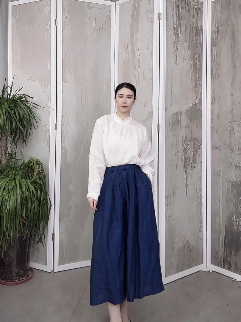 2025裙裤复古文艺宽松百搭休闲显瘦中长款大摆汉麻裤女MXQ 033