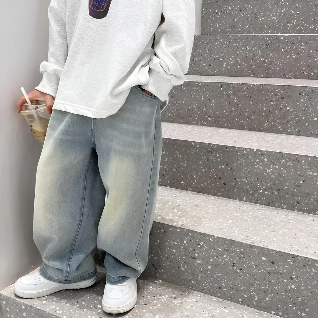 男童春秋款牛仔裤儿童秋季休闲百搭长裤韩版宽松潮流浅色水洗裤子