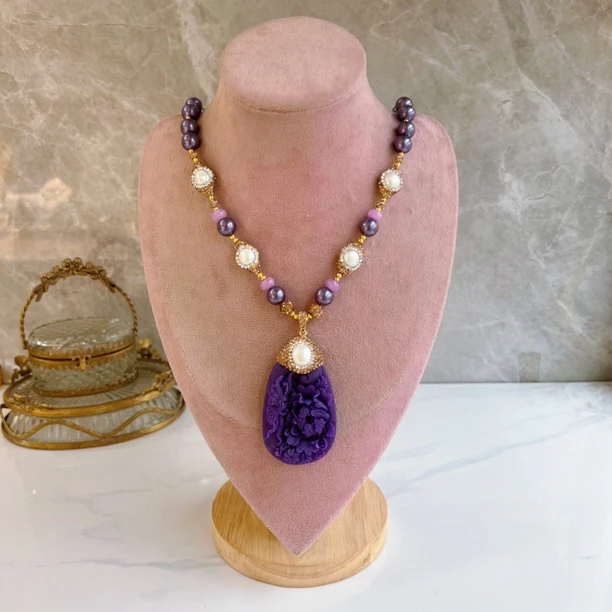 铜合金项链 紫罗兰托娜9941手工复古轻奢百搭紫色手作气质时尚