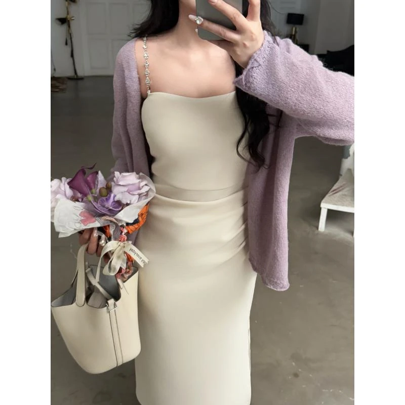 【赫饰】 欧若风新款气质显瘦性感套装毛衣+连衣裙 02109D+02034D