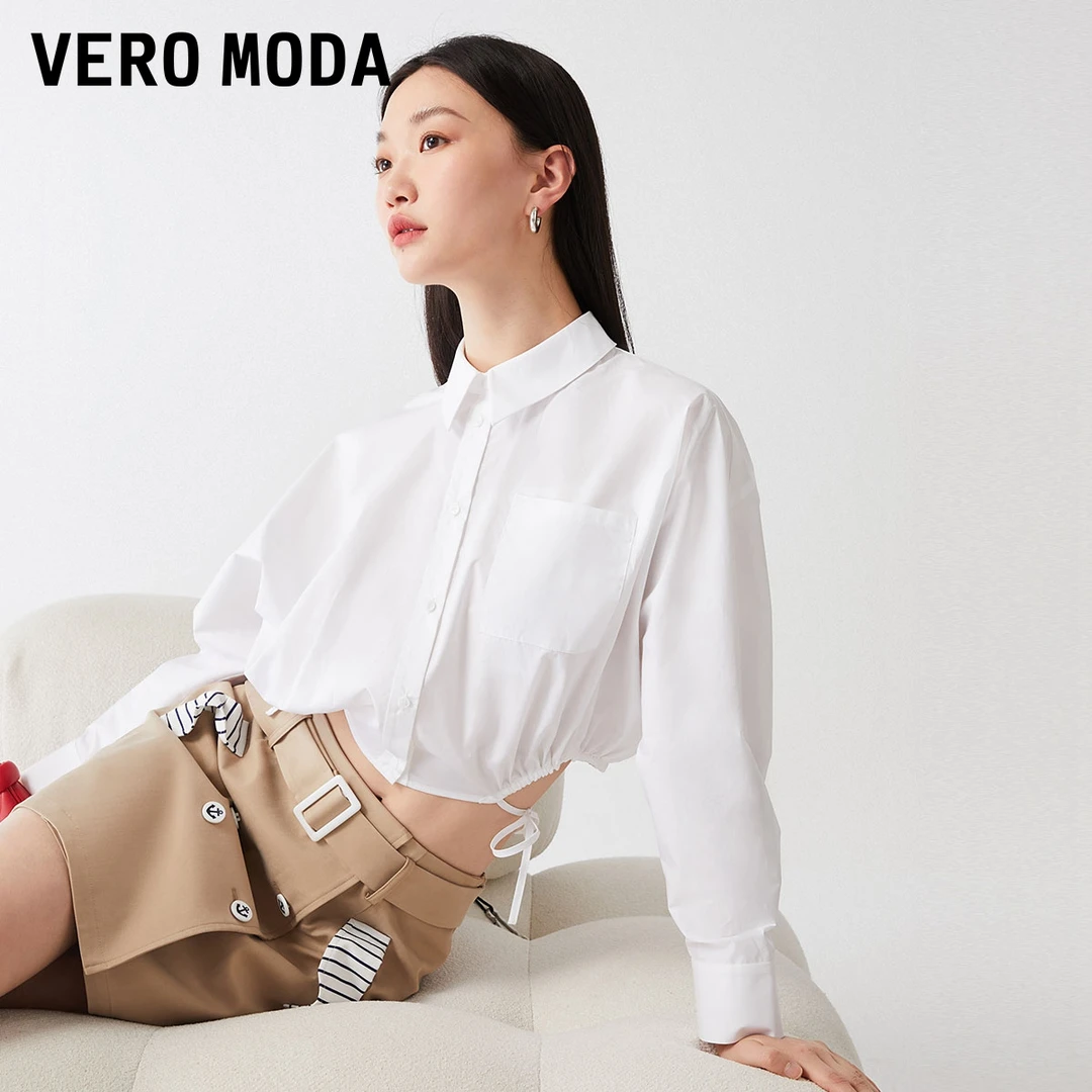 Vero Moda衬衫女春游出行洋气短款宽松蝙蝠袖翻领简约325205010