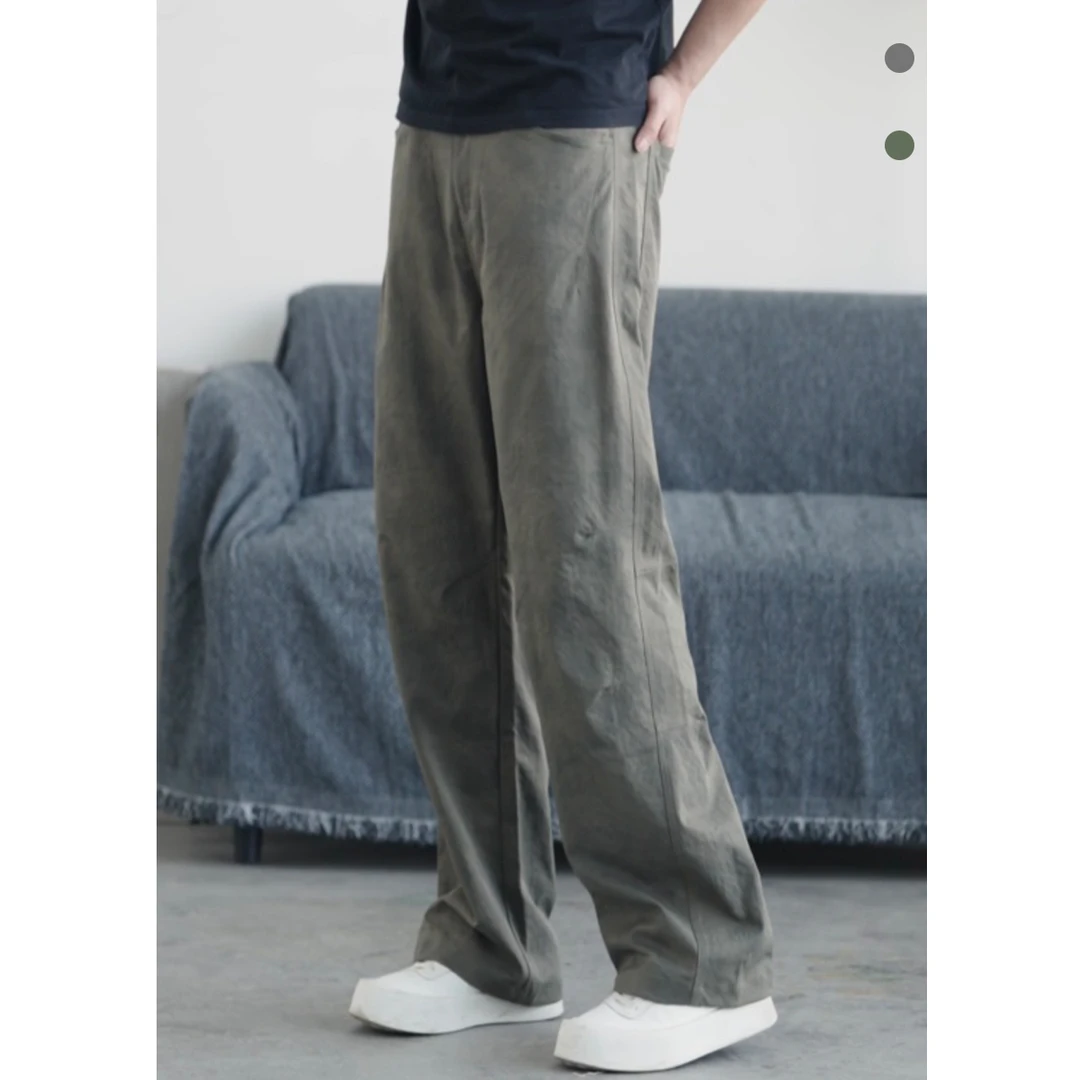 春新款百搭时尚宽松直筒垂感男士外穿纯色高腰休闲长裤F151