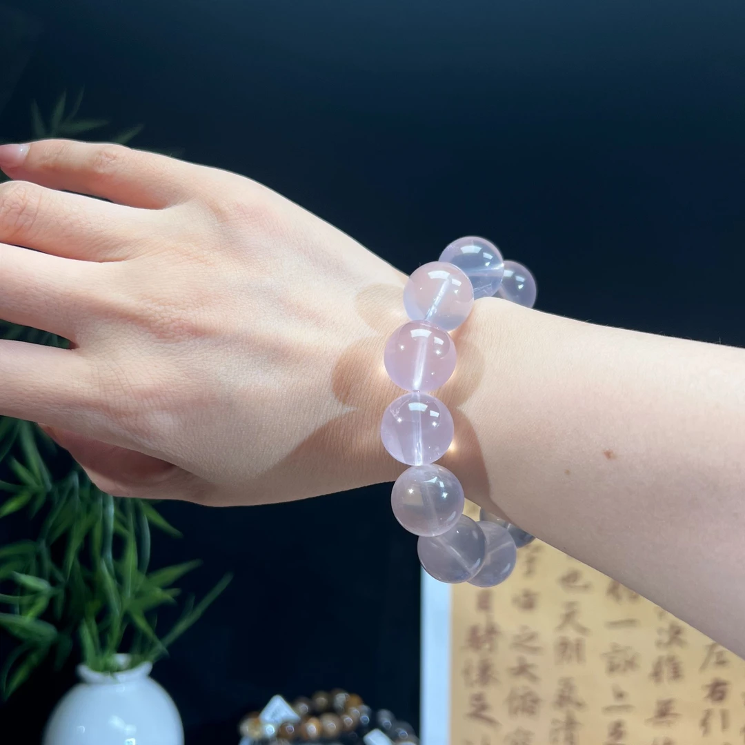 高透粉水晶大咪数马粉水晶手串(17mm+)
