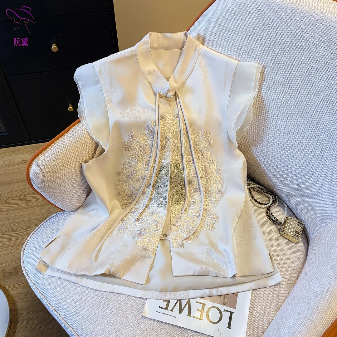 阮黛新中式盘扣流苏马甲背心女夏季高端国风重工刺绣坎肩马夹上衣