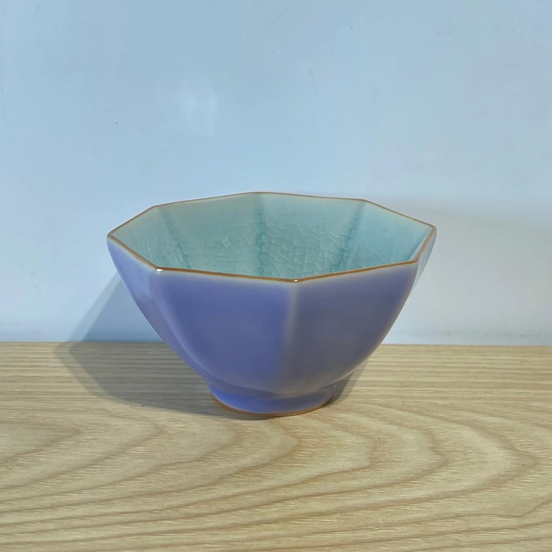 吾游茶器哥窑丁香紫冰片八方杯礼盒装家用茶具茶杯