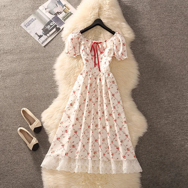 开春漂亮法式碎花连衣裙女夏2025新款高级感收腰显瘦减龄红色裙子