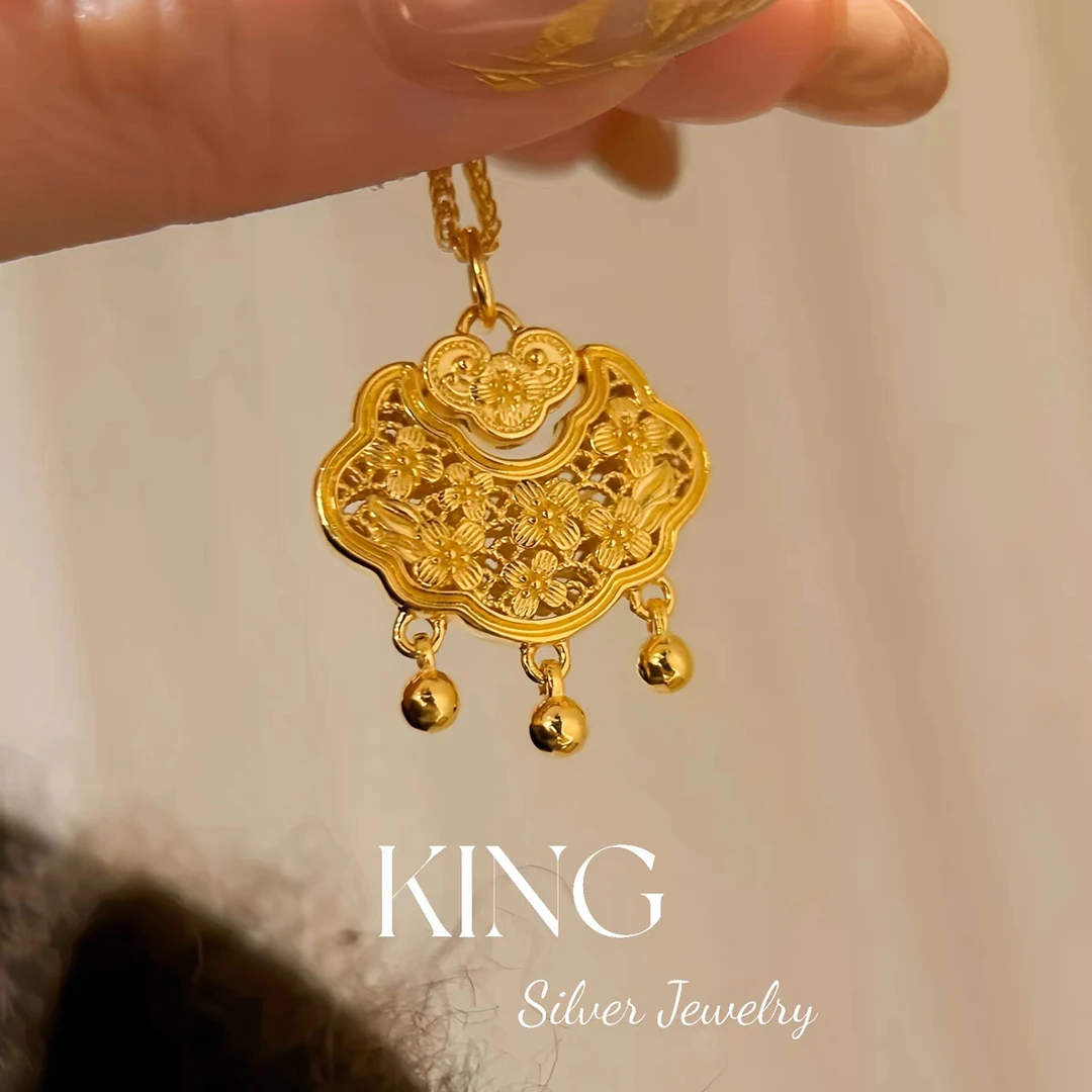 链子925银 king银饰如意摇铃长命锁项链首饰挂坠吊坠轻奢时尚百搭