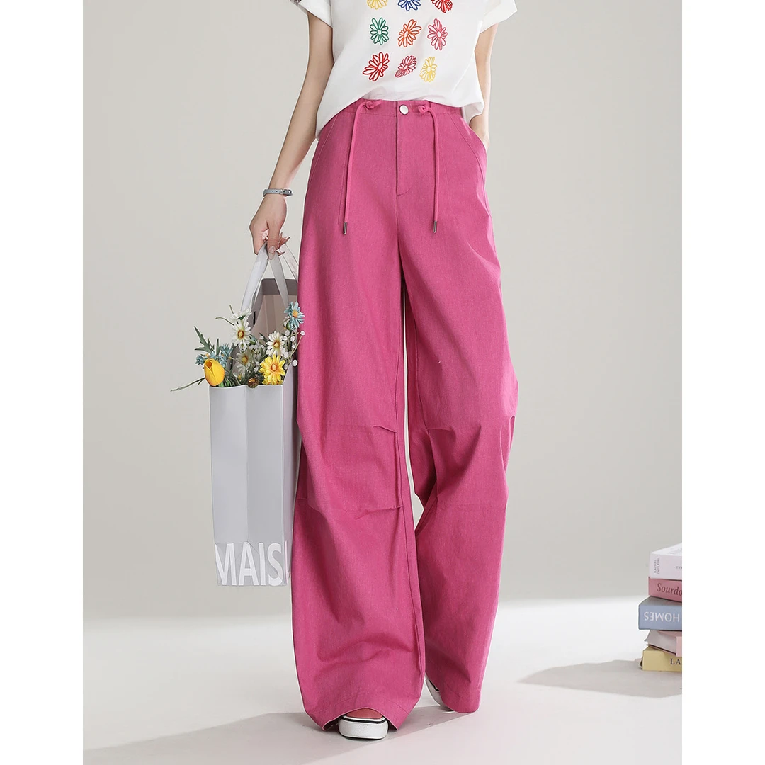 白鹿语欧若轻机能25春休闲个性系带抽绳捏折休闲裤BY20190