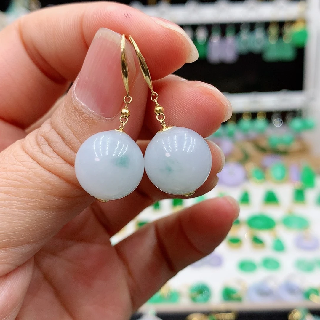 翡翠耳饰18K金镶嵌的