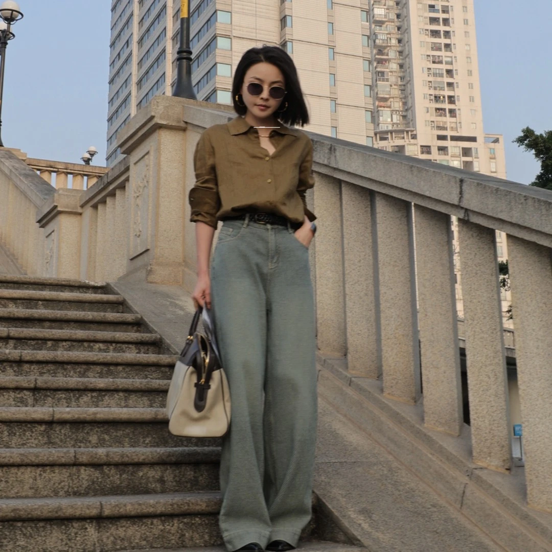 溶溶T【随意慵懒】RONGRONG复古洗水斜纹提花肌理感直筒牛仔裤1503