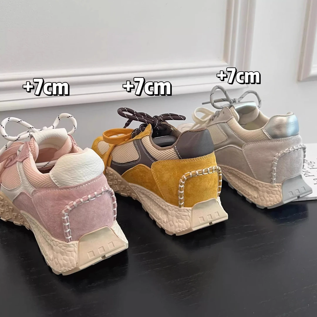 内增高德训鞋女2025春季新款网面透气休闲运动鞋厚底阿甘老爹鞋