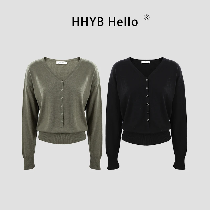 2025早秋新款V领暗扣长袖开衫针织衫舒适百搭上衣M1047