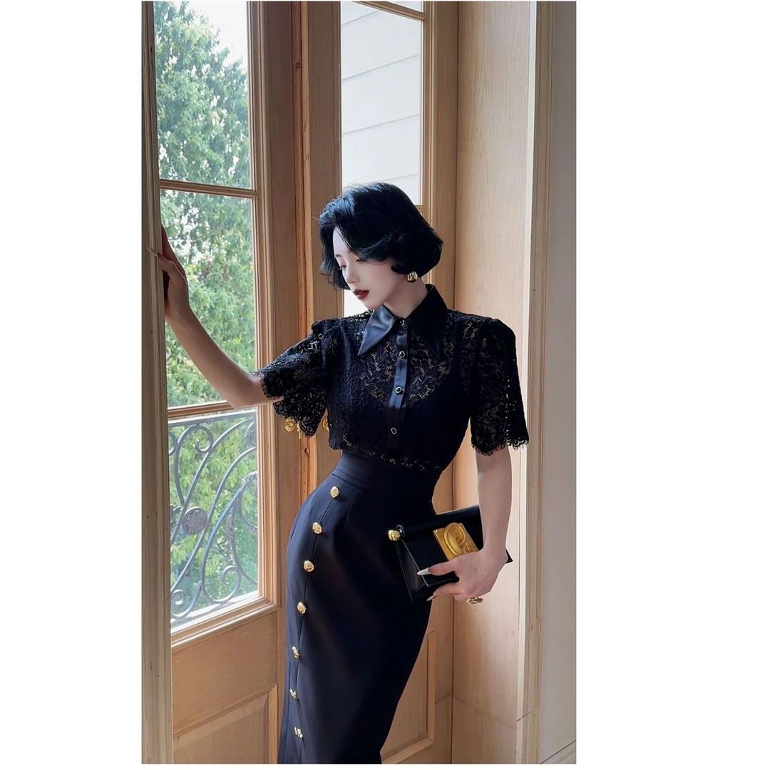 LYXJ【慢调巴利耶】蕾丝衬衫2025夏季新款宽松显瘦醋酸蕾丝上衣