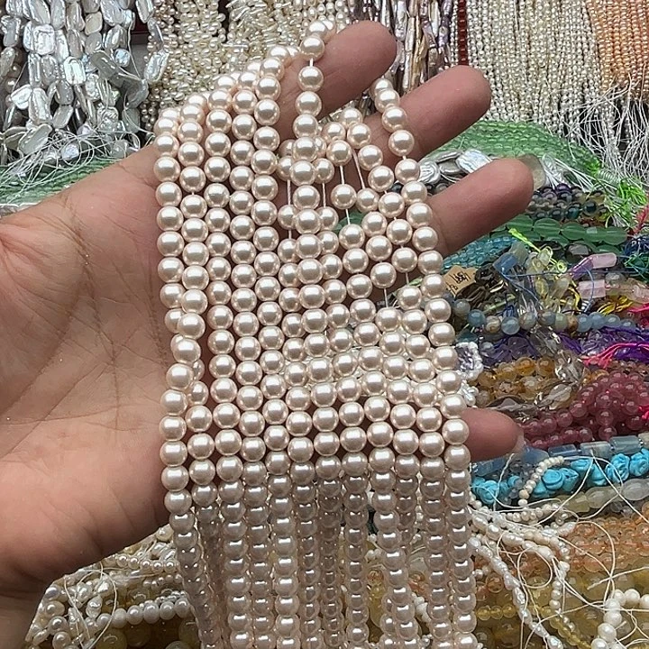 玛瑙/玉髓未镶嵌珠宝半成品一条6mm香槟贝珠
