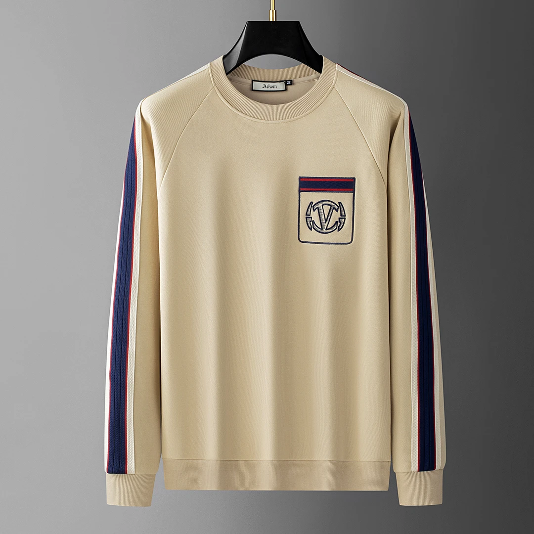 BQDK秋季高端时尚潮流撞色织带拼接刺绣空气层太空棉圆领长袖卫衣