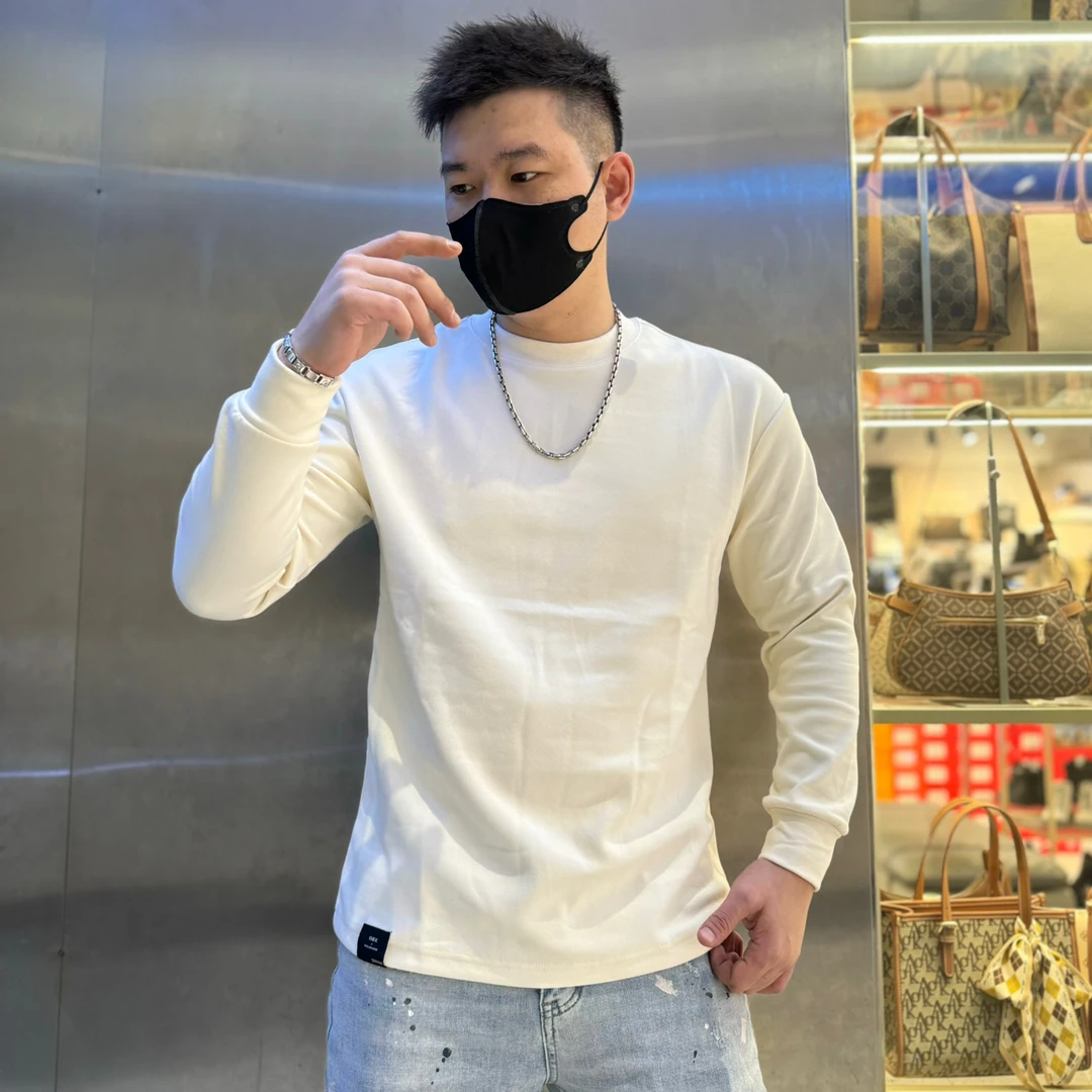 秋冬季圆领卫衣男士纯色打底衫2024保暖云朵绒宽松体恤男加绒上衣