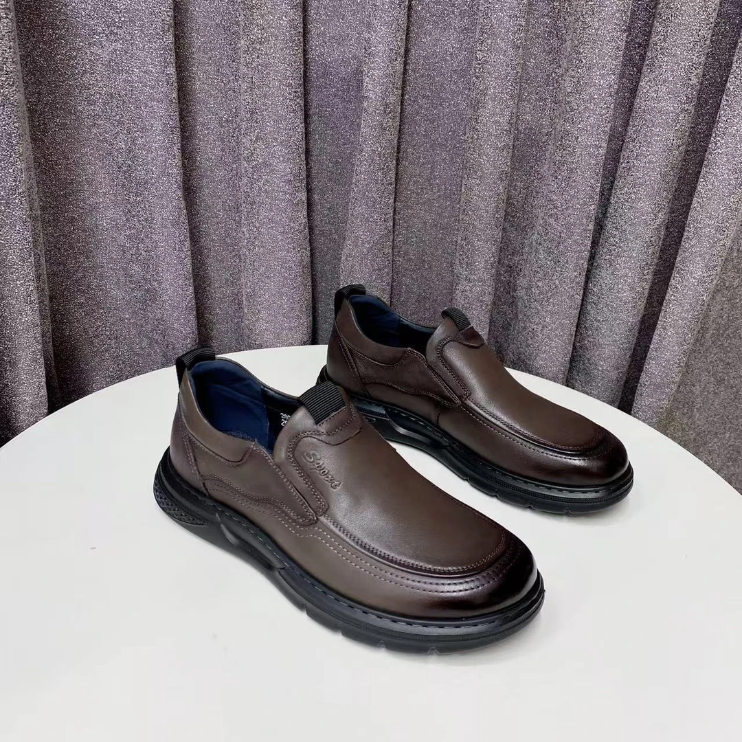 C3358  深灰色 舒适真皮一脚蹬时尚男士休闲商务皮鞋