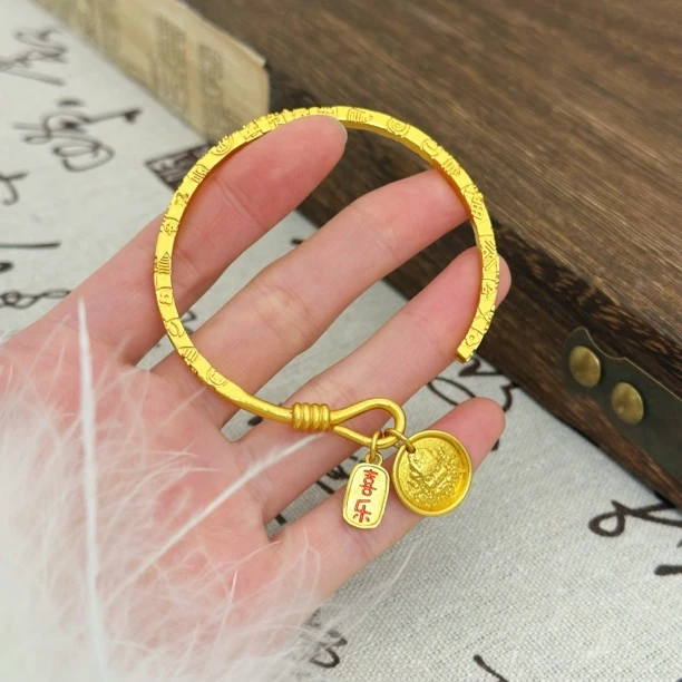 SZ1199 黄财神平安喜乐吉言手镯万能开口镯