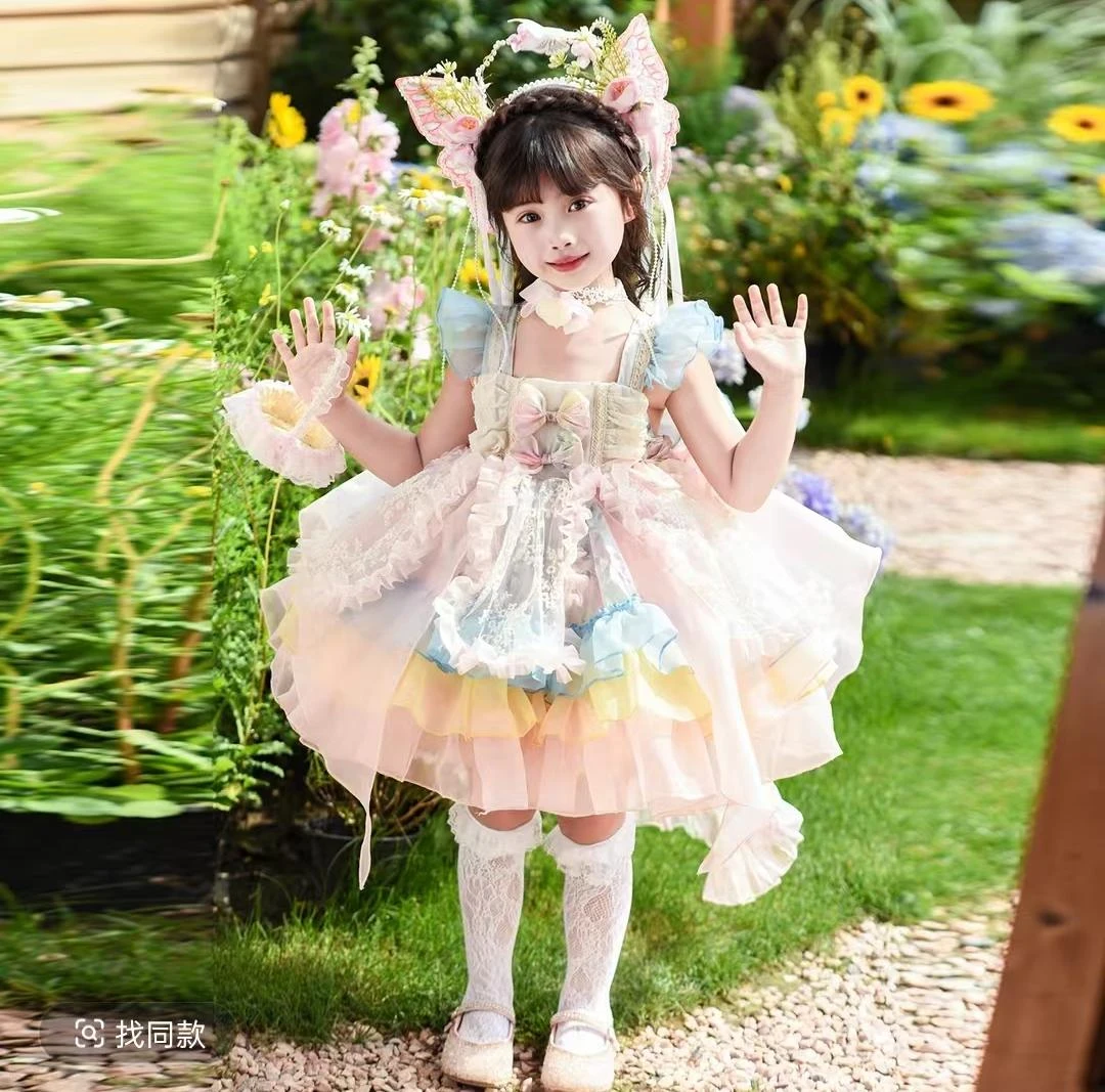 2025新款设计师款女宝甜美清新洋气春秋夏季纱裙莫奈花园8601